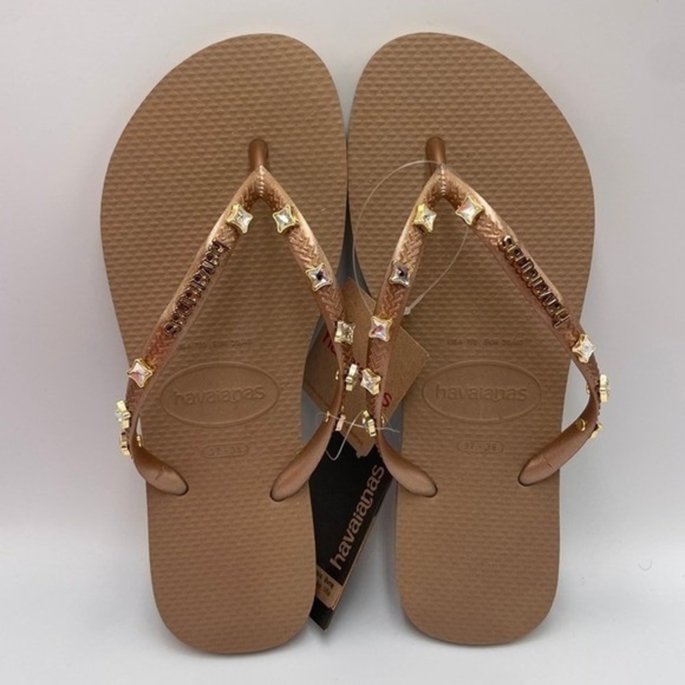 SLLX0050 | W's 7/8 | Swarovski x Havaianas Gilded Starlight flip flops sandals - Picture 3 of 7
